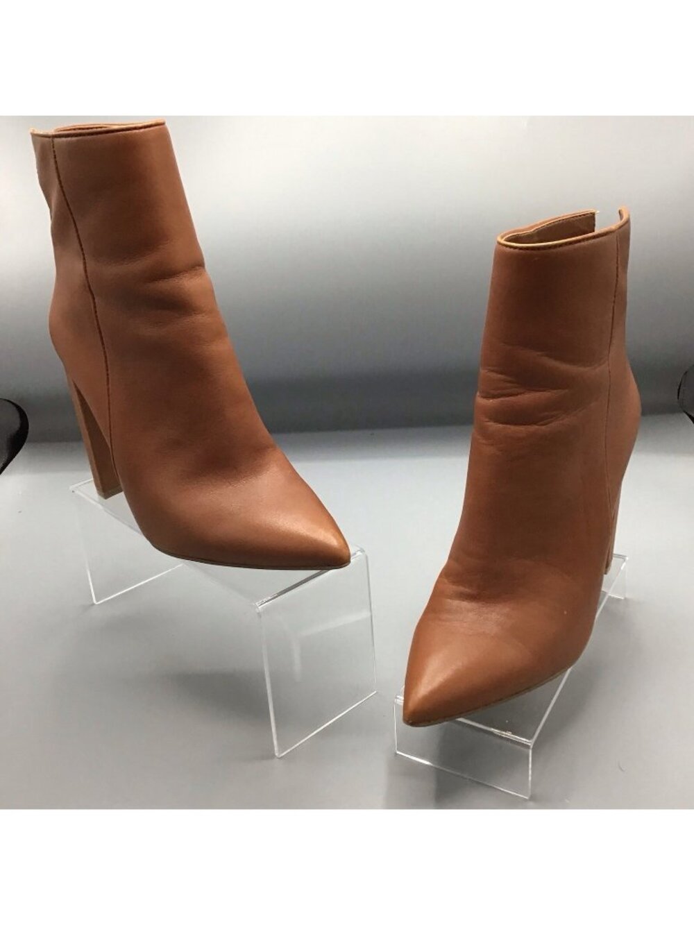 Steve Madden Womens Ankle Boots 7.5 M Cognac Leather Pointed Toe Block Heel